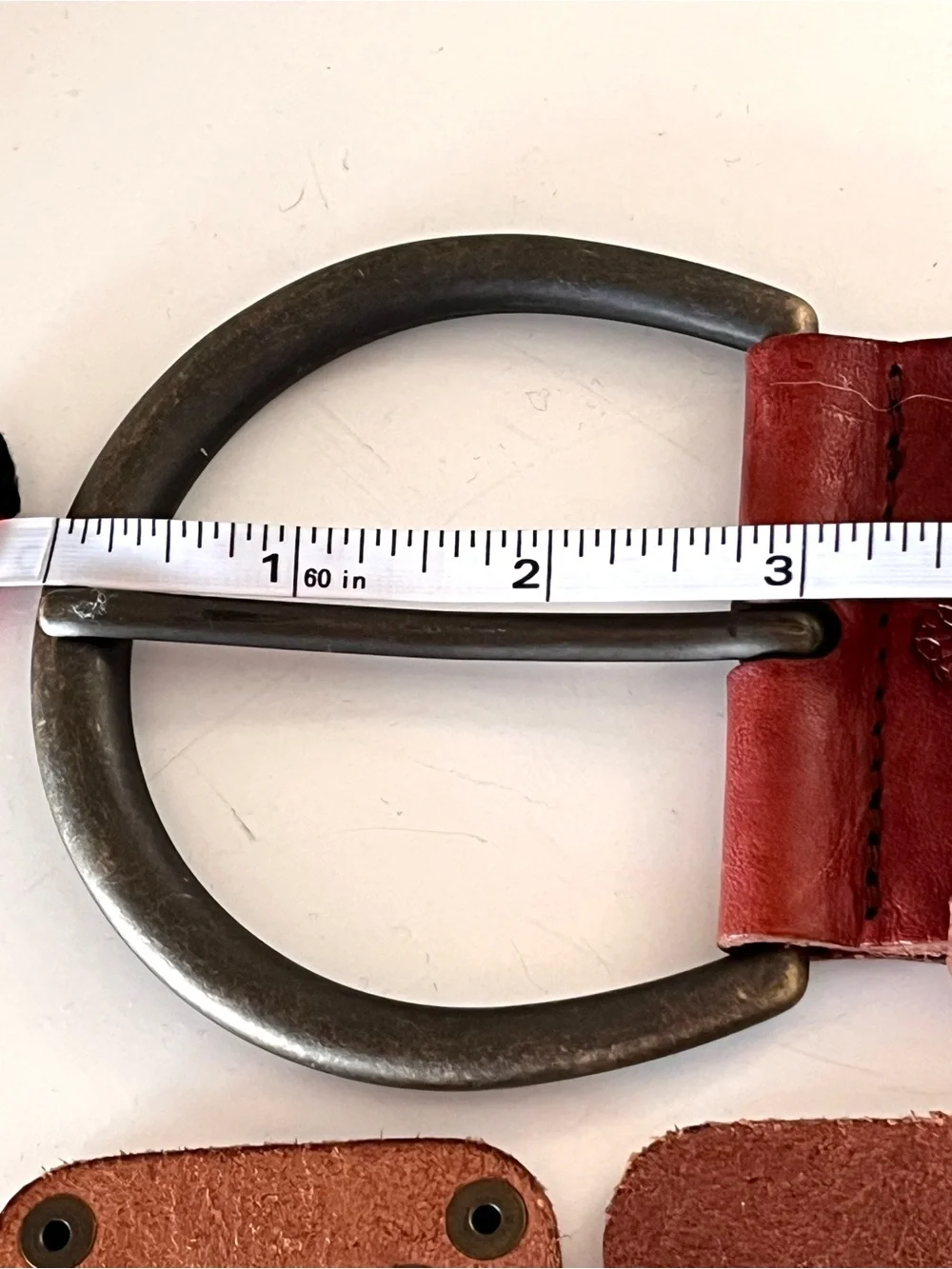 Vintage Fossil Tooled Leather Patchwork Belt Boho Studded Floral M Red Brown